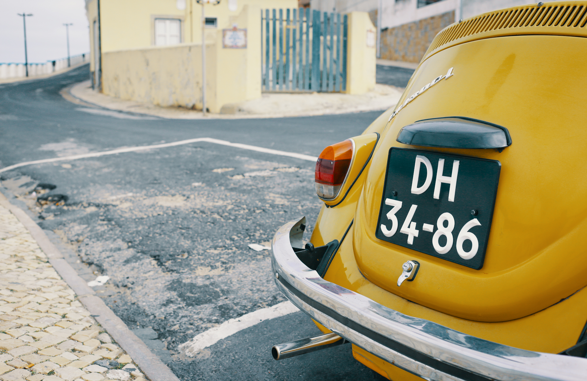 Yellow VW convertible in Lisbon